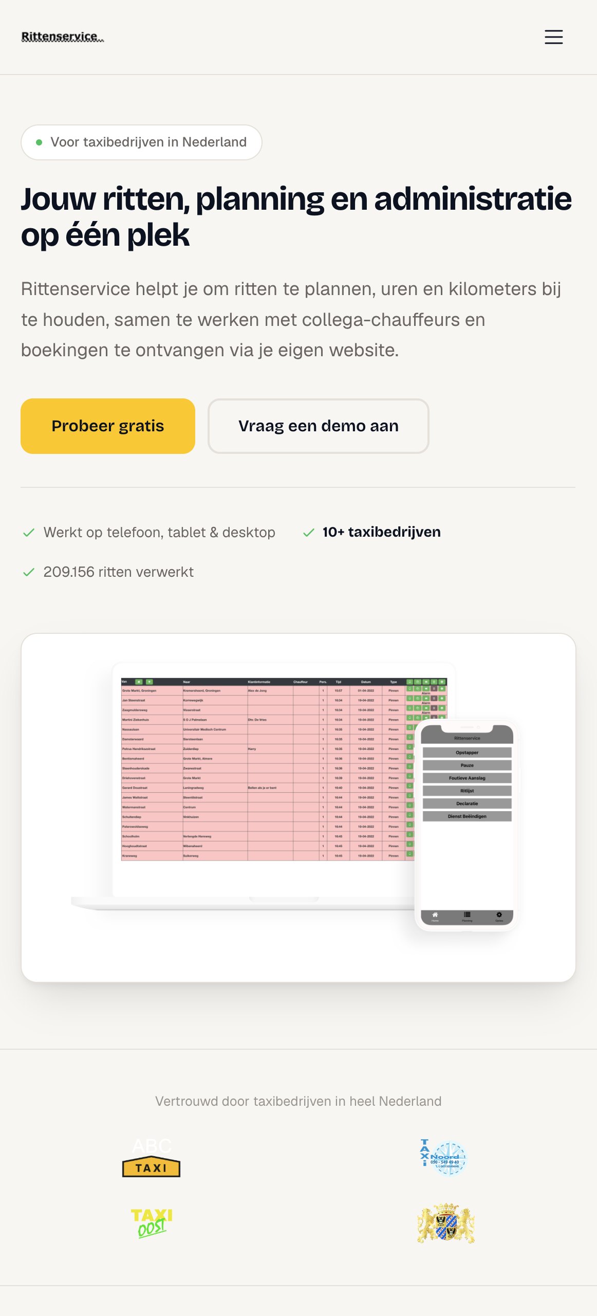 Rittenservice platform — planning en administratie voor taxibedrijven